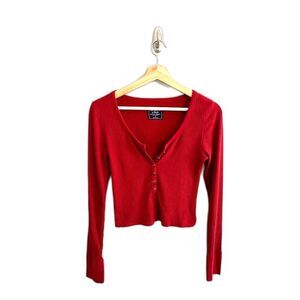 Abercrombie Fitch Y2K Ribbed Henley Top Size S Cropped Elena Gilbert Bella Swan